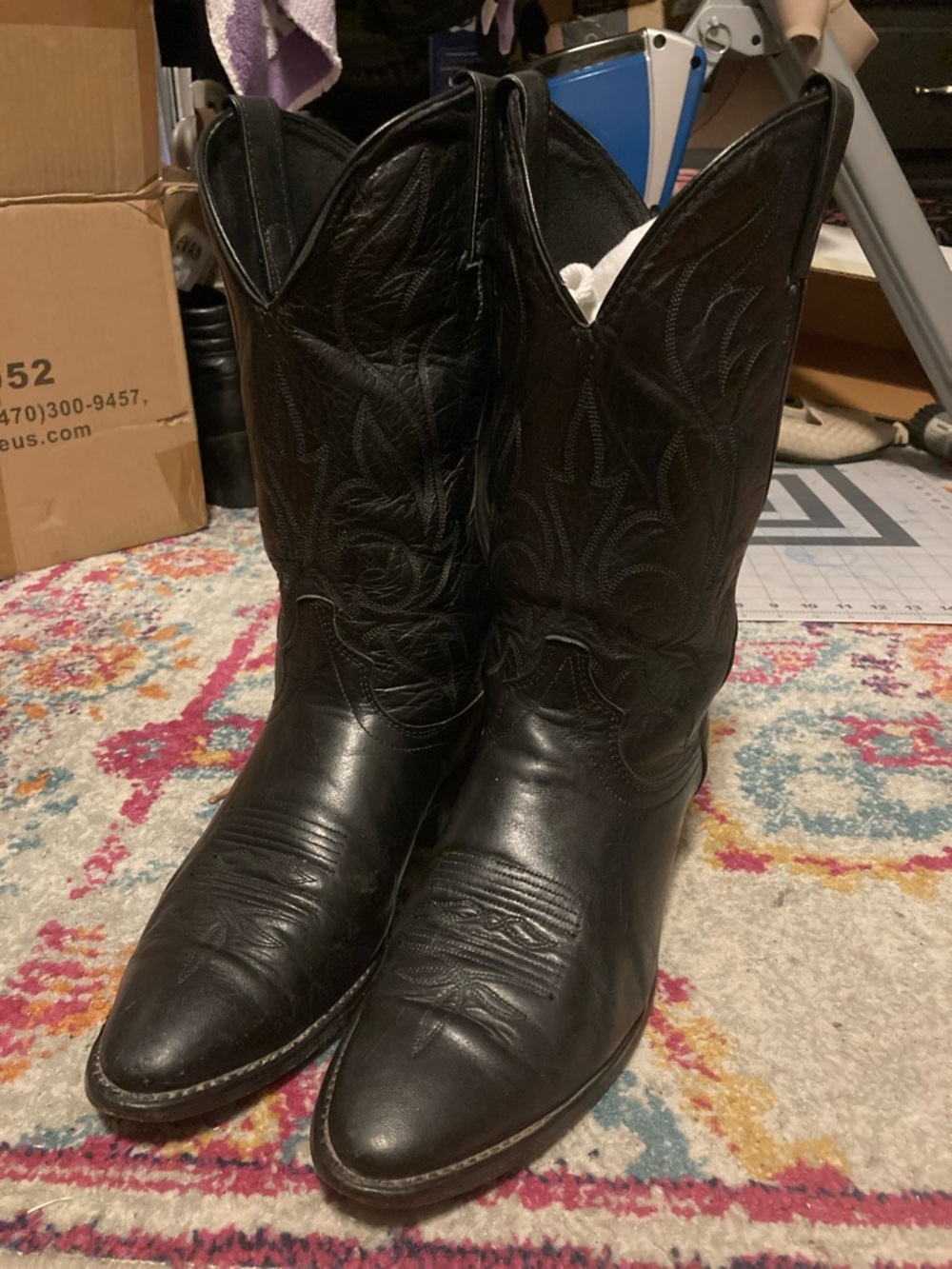 Vintage Laredo Mens Black Leather Western Cowboy Boots Size 8.5